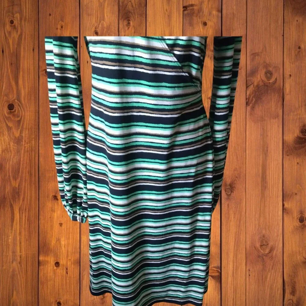 Laundry by Shelli Segal Size Small Faux Wrap Dress Striped Long Sleeve Office